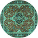 Round Machine Washable Persian Turquoise Traditional Area Rugs, wshtr2631turq