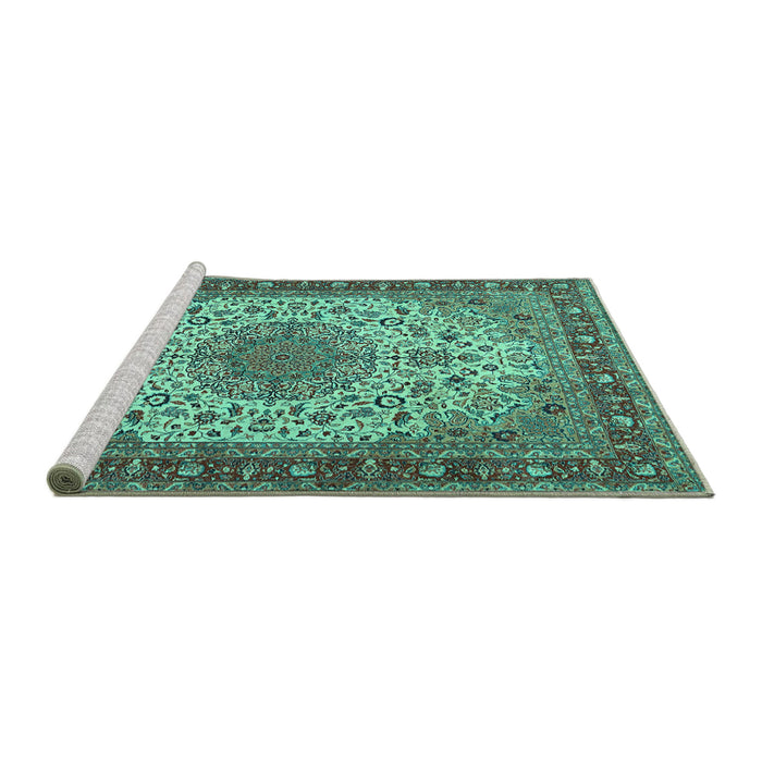 Sideview of Machine Washable Persian Turquoise Traditional Area Rugs, wshtr2632turq