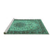 Sideview of Machine Washable Persian Turquoise Traditional Area Rugs, wshtr2632turq