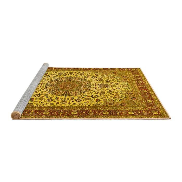 Sideview of Machine Washable Persian Yellow Traditional Rug, wshtr2632yw