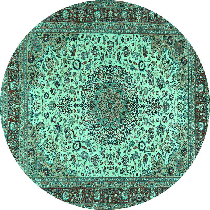 Round Persian Turquoise Traditional Rug, tr2632turq