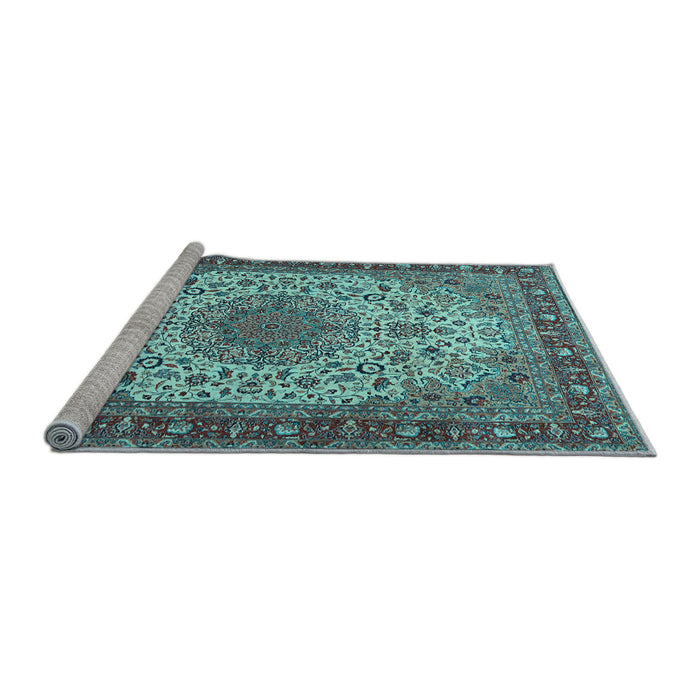 Sideview of Machine Washable Persian Light Blue Traditional Rug, wshtr2632lblu