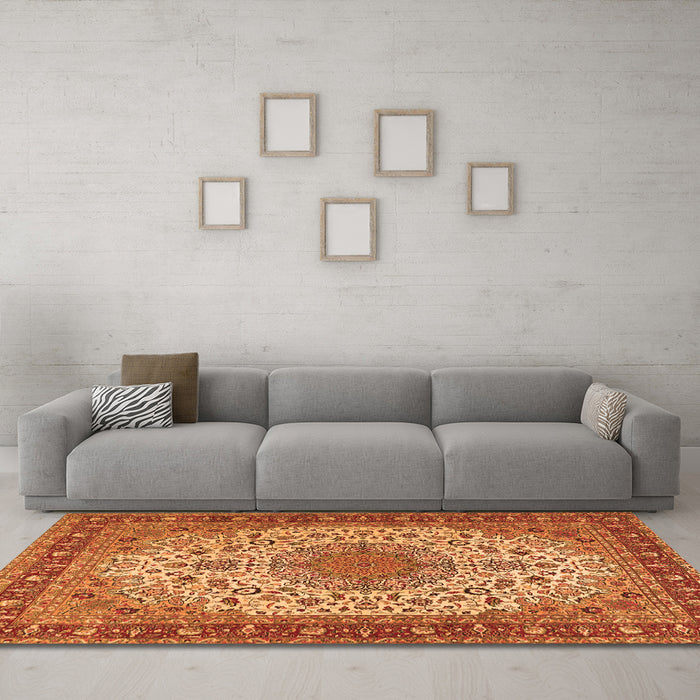 Machine Washable Persian Orange Traditional Area Rugs in a Living Room, wshtr2632org