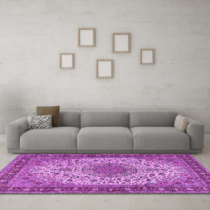 Machine Washable Persian Purple Traditional Area Rugs in a Living Room, wshtr2632pur