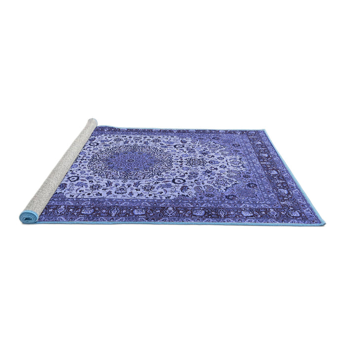 Sideview of Machine Washable Persian Blue Traditional Rug, wshtr2632blu