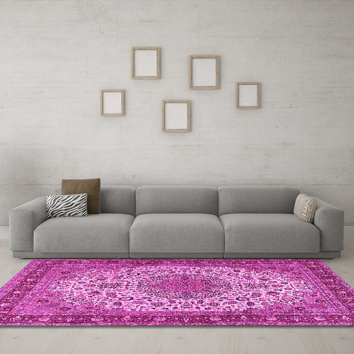 Machine Washable Persian Pink Traditional Rug in a Living Room, wshtr2632pnk