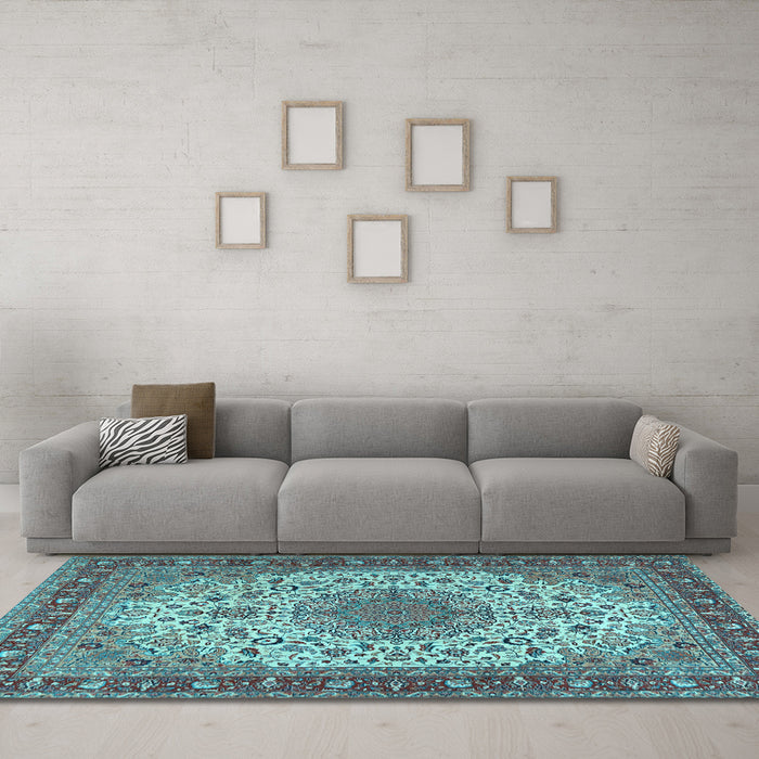 Machine Washable Persian Light Blue Traditional Rug in a Living Room, wshtr2632lblu