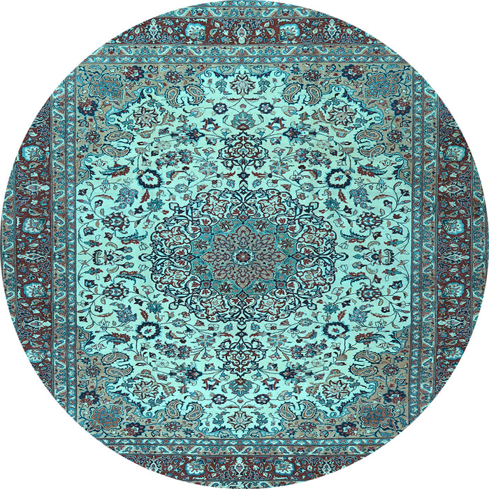 Round Machine Washable Persian Light Blue Traditional Rug, wshtr2632lblu