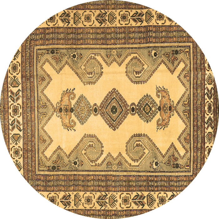 Round Persian Brown Traditional Rug, tr2633brn