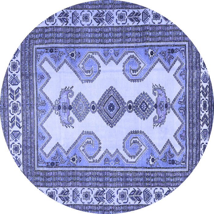 Round Machine Washable Persian Blue Traditional Rug, wshtr2633blu