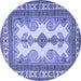 Round Machine Washable Persian Blue Traditional Rug, wshtr2633blu