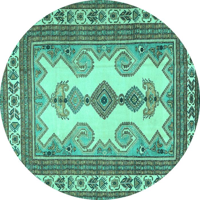 Round Machine Washable Persian Turquoise Traditional Area Rugs, wshtr2633turq