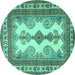 Round Machine Washable Persian Turquoise Traditional Area Rugs, wshtr2633turq