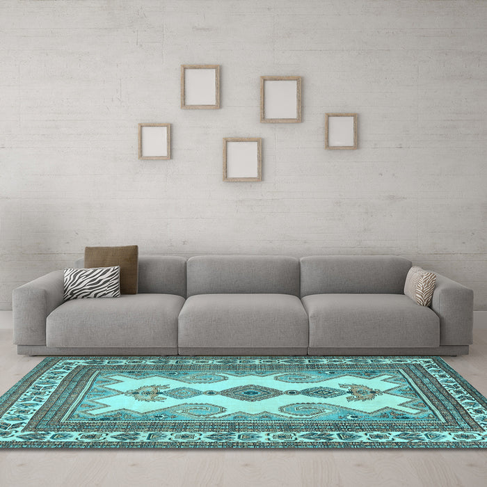 Machine Washable Persian Light Blue Traditional Rug in a Living Room, wshtr2633lblu