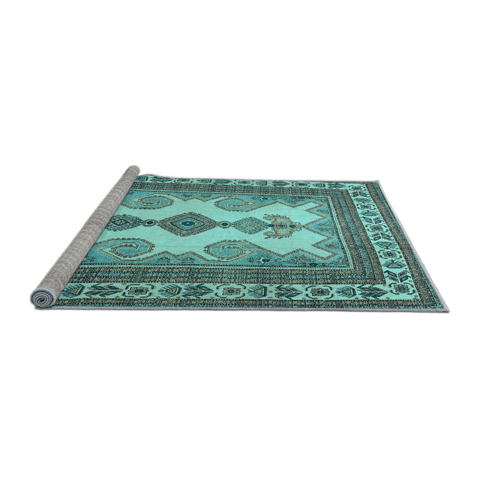 Sideview of Machine Washable Persian Light Blue Traditional Rug, wshtr2633lblu