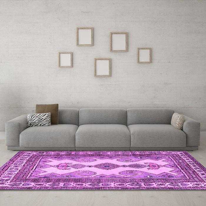 Machine Washable Persian Purple Traditional Area Rugs in a Living Room, wshtr2633pur