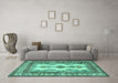 Machine Washable Persian Turquoise Traditional Area Rugs in a Living Room,, wshtr2633turq