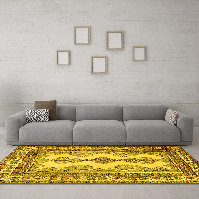 Machine Washable Persian Yellow Traditional Rug in a Living Room, wshtr2633yw