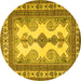 Round Machine Washable Persian Yellow Traditional Rug, wshtr2633yw