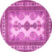 Round Machine Washable Persian Pink Traditional Rug, wshtr2633pnk