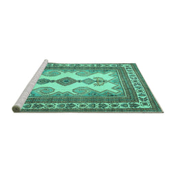 Sideview of Machine Washable Persian Turquoise Traditional Area Rugs, wshtr2633turq