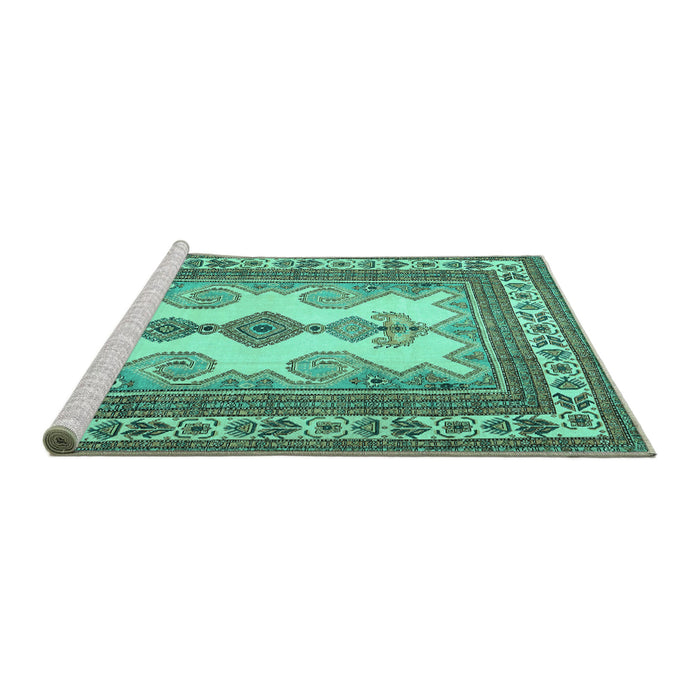 Sideview of Machine Washable Persian Turquoise Traditional Area Rugs, wshtr2633turq