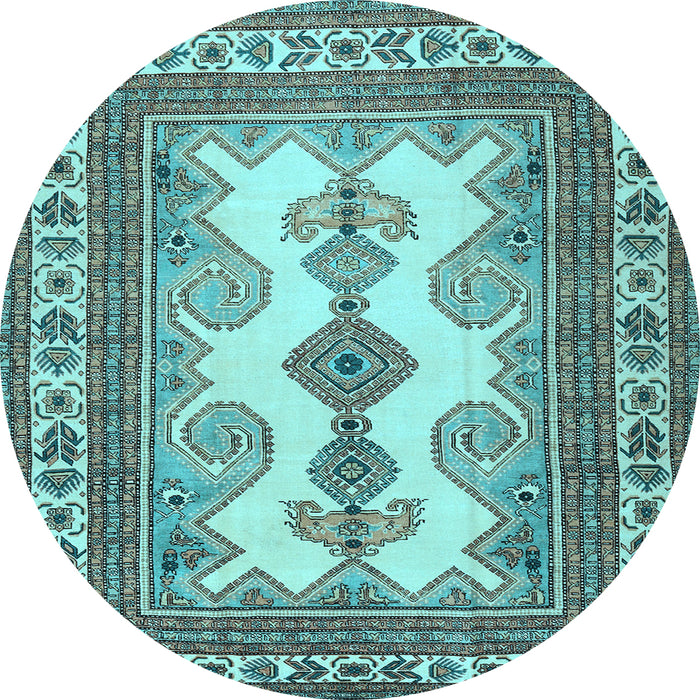 Round Machine Washable Persian Light Blue Traditional Rug, wshtr2633lblu