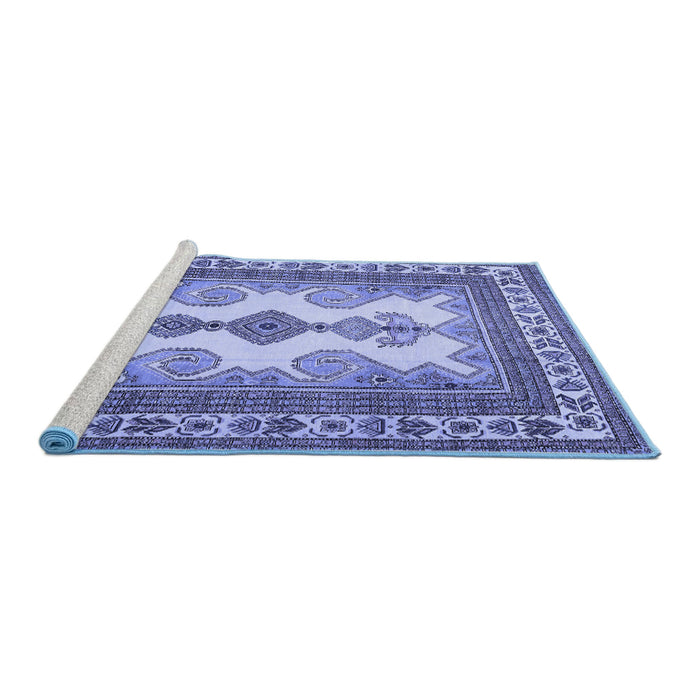 Sideview of Machine Washable Persian Blue Traditional Rug, wshtr2633blu