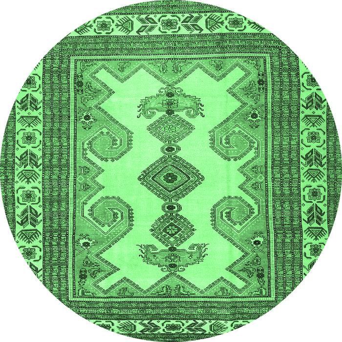 Round Machine Washable Persian Emerald Green Traditional Area Rugs, wshtr2633emgrn