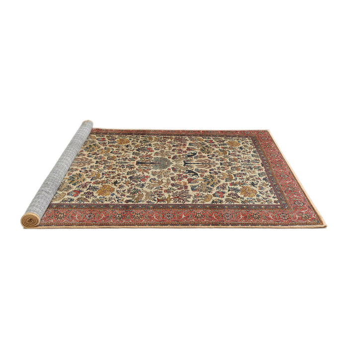 Sideview of Machine Washable Traditional Brown Red Rug, wshtr2634