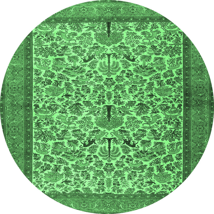 Round Machine Washable Persian Emerald Green Traditional Area Rugs, wshtr2634emgrn