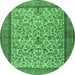 Round Machine Washable Persian Emerald Green Traditional Area Rugs, wshtr2634emgrn