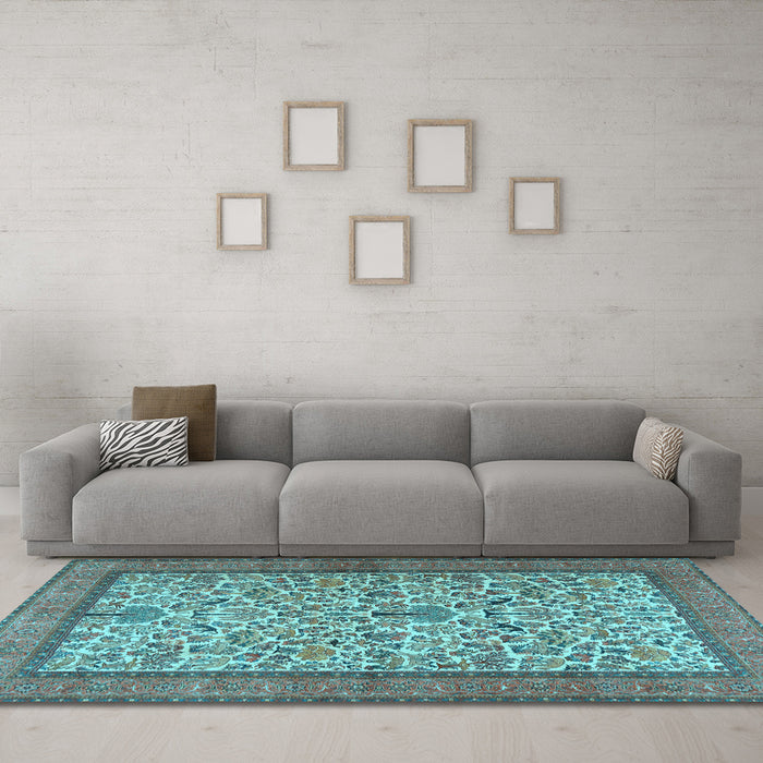 Machine Washable Persian Light Blue Traditional Rug in a Living Room, wshtr2634lblu