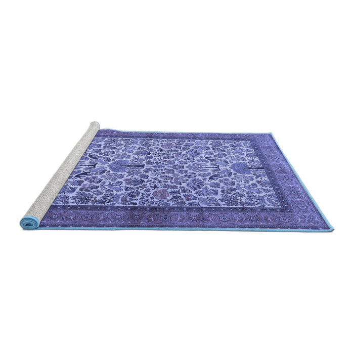 Sideview of Machine Washable Persian Blue Traditional Rug, wshtr2634blu