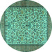 Round Machine Washable Persian Turquoise Traditional Area Rugs, wshtr2634turq