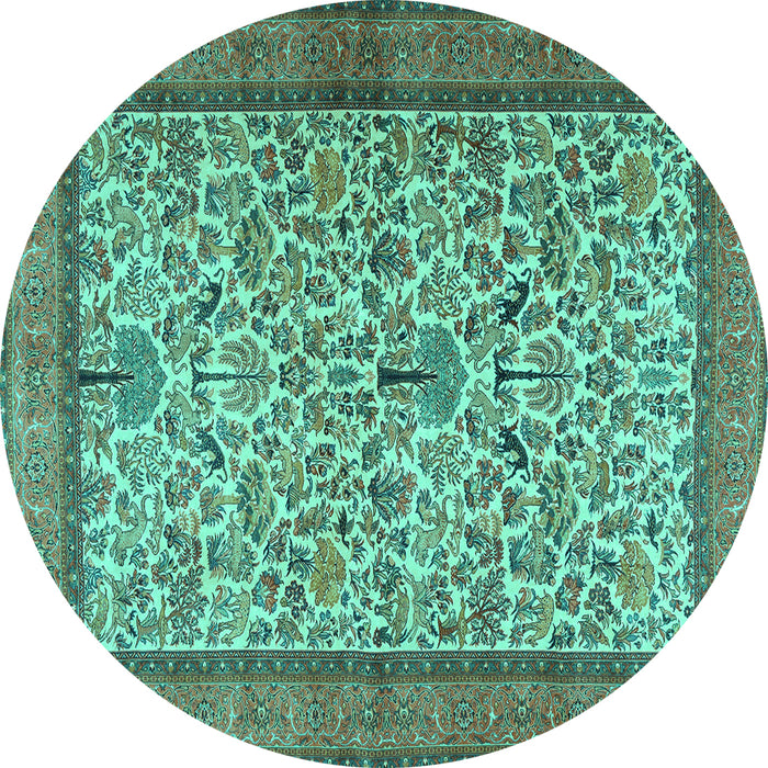 Round Persian Turquoise Traditional Rug, tr2634turq