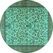 Round Persian Turquoise Traditional Rug, tr2634turq