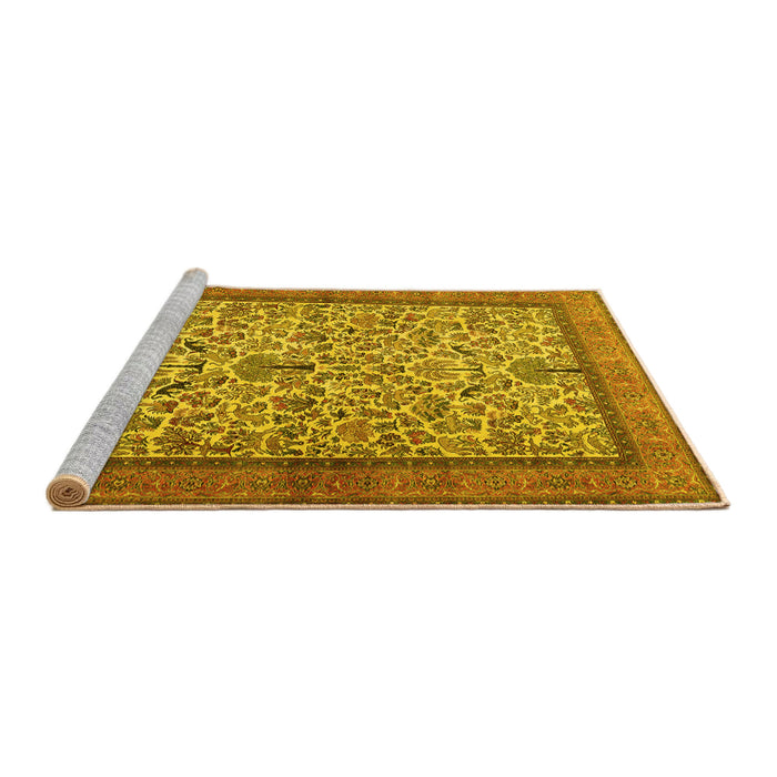 Sideview of Machine Washable Persian Yellow Traditional Rug, wshtr2634yw