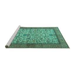 Sideview of Machine Washable Persian Turquoise Traditional Area Rugs, wshtr2634turq