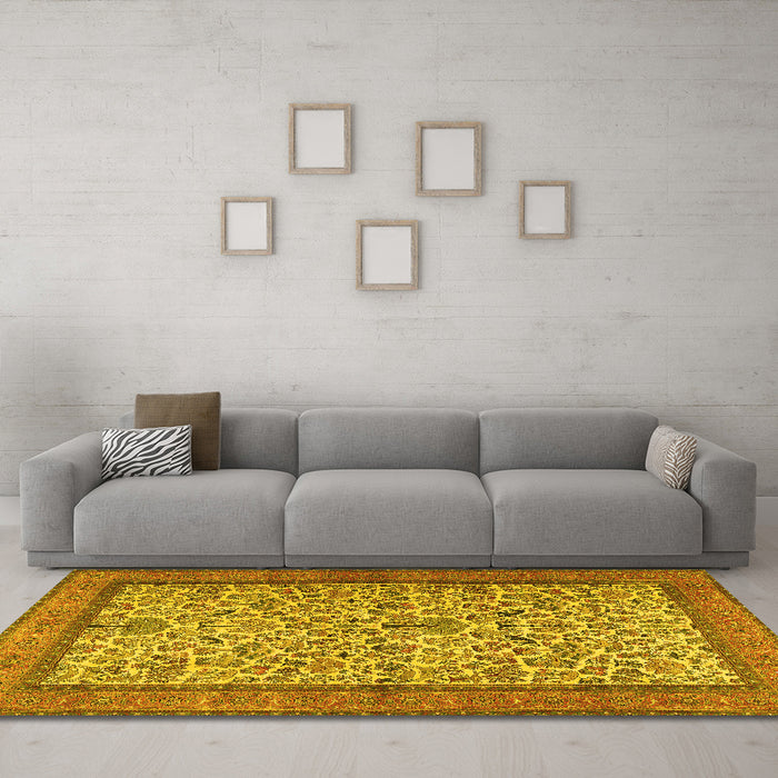 Machine Washable Persian Yellow Traditional Rug in a Living Room, wshtr2634yw