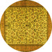 Round Machine Washable Persian Yellow Traditional Rug, wshtr2634yw