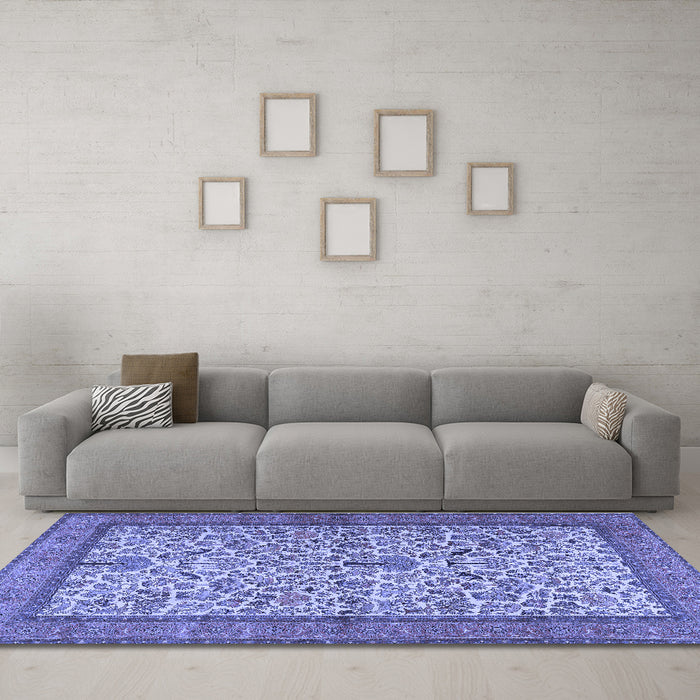 Machine Washable Persian Blue Traditional Rug in a Living Room, wshtr2634blu