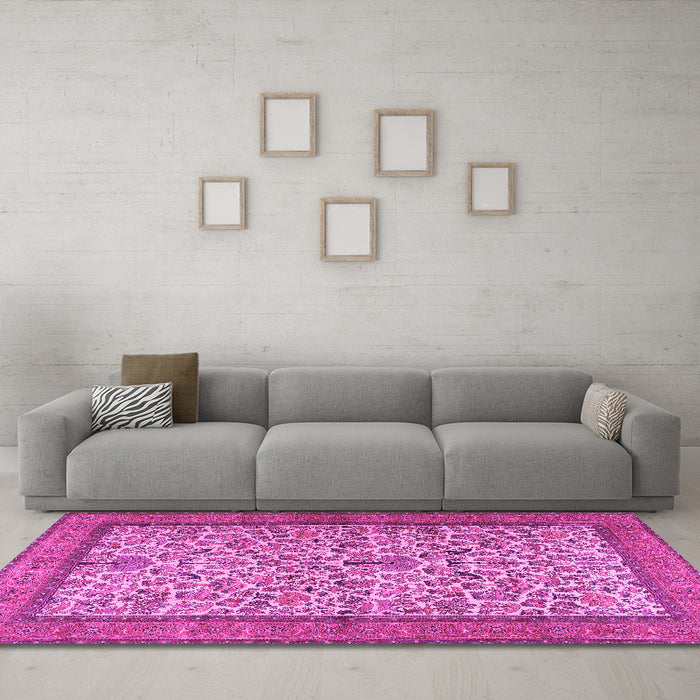 Machine Washable Persian Pink Traditional Rug in a Living Room, wshtr2634pnk