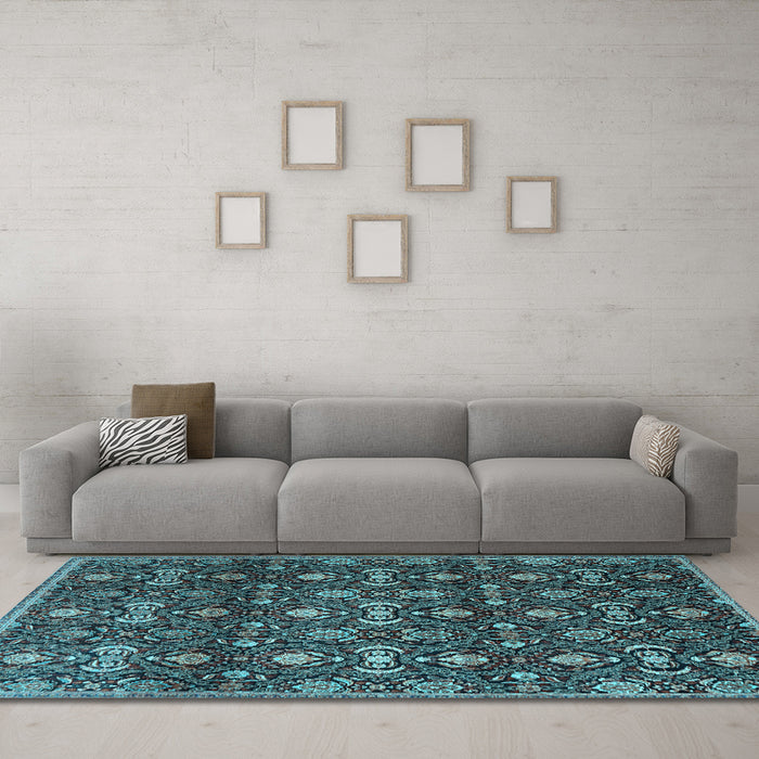 Machine Washable Persian Light Blue Traditional Rug in a Living Room, wshtr2635lblu