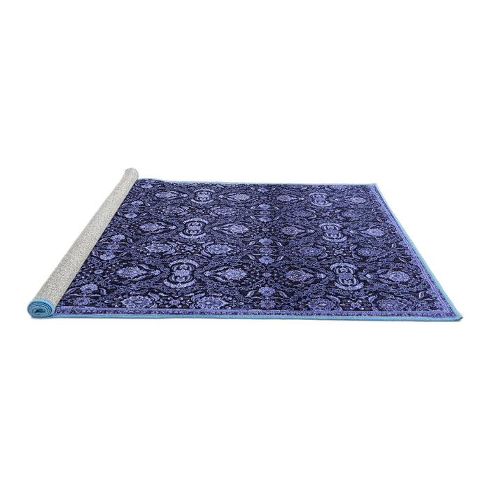 Sideview of Machine Washable Persian Blue Traditional Rug, wshtr2635blu