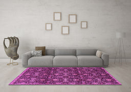 Machine Washable Persian Pink Traditional Rug in a Living Room, wshtr2635pnk