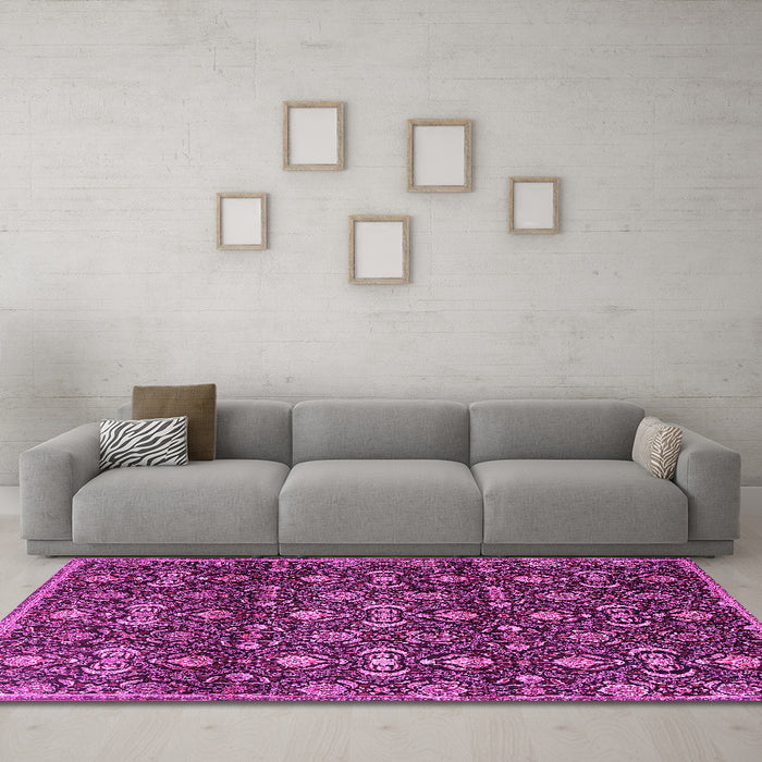 Machine Washable Persian Pink Traditional Rug in a Living Room, wshtr2635pnk