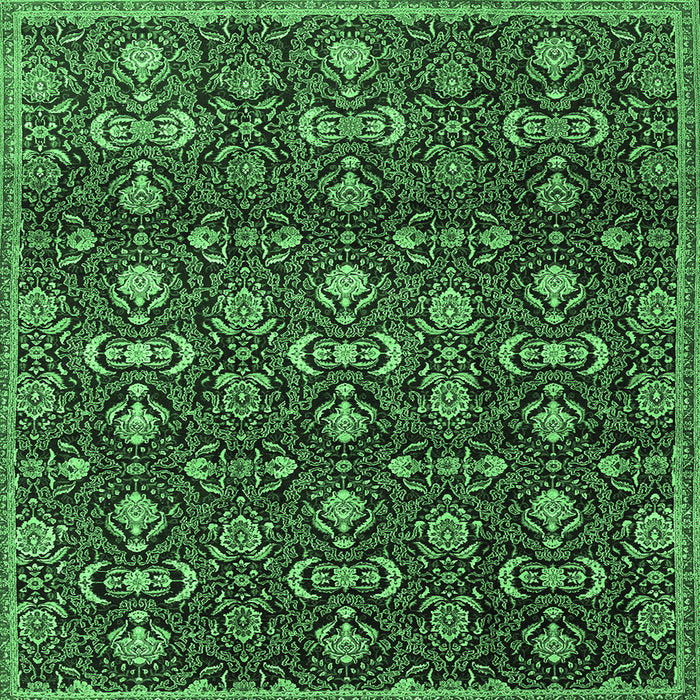 Square Machine Washable Persian Emerald Green Traditional Area Rugs, wshtr2635emgrn