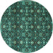 Round Machine Washable Persian Turquoise Traditional Area Rugs, wshtr2635turq