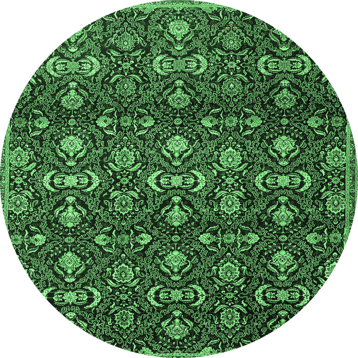 Round Machine Washable Persian Emerald Green Traditional Area Rugs, wshtr2635emgrn